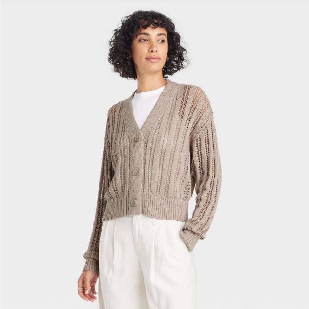 Women’s Openwork  Cardigan    Tan. S